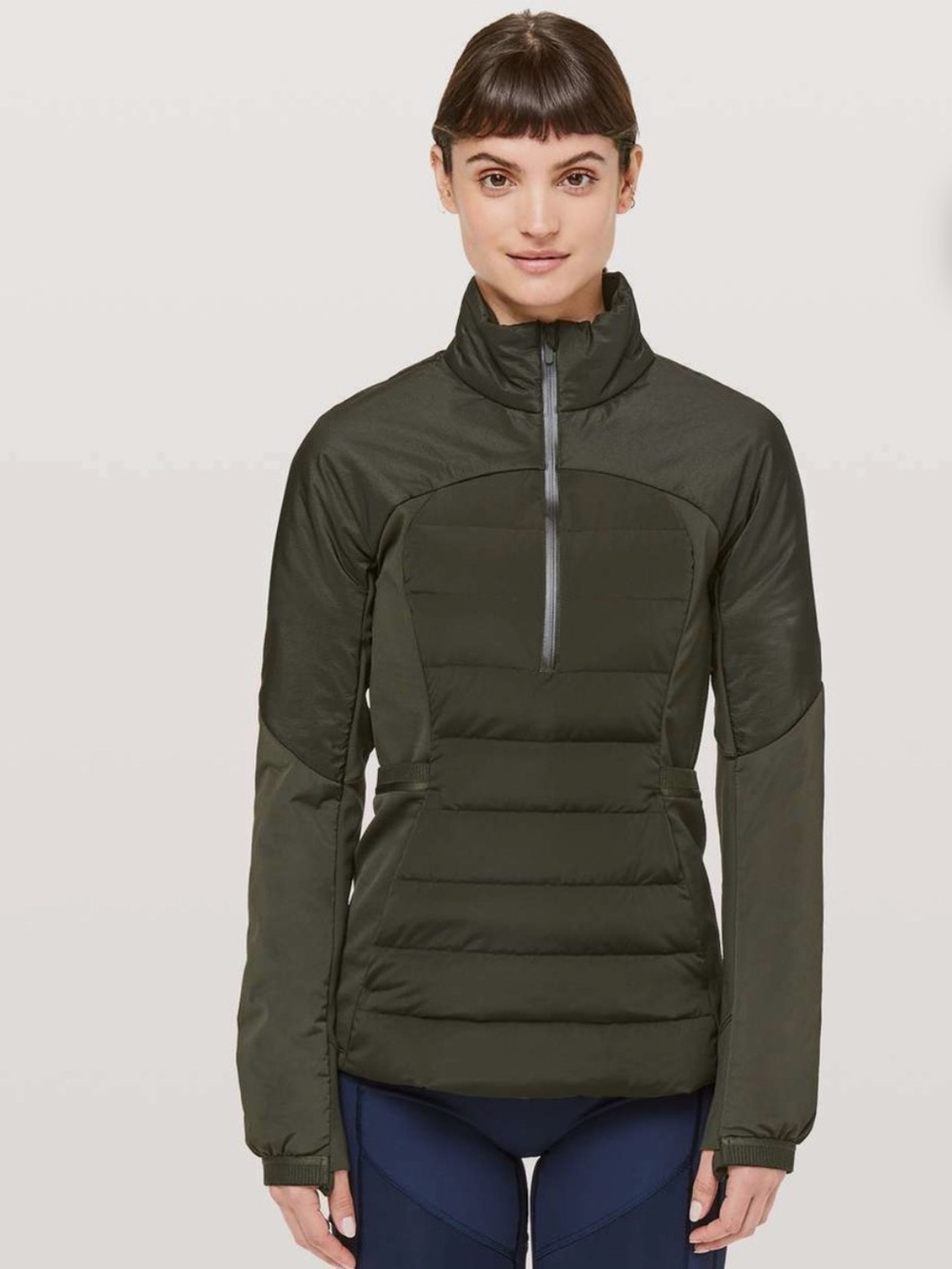lululemon athletica Down For It Dark Olive Green Insulated Half-Zip Pullover